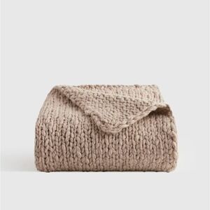 Quince Chunky Hand Knit Wool Throw Blanket Neutral 50x60